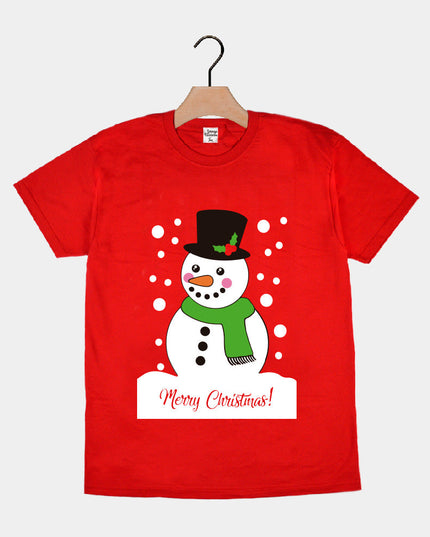Red Family Christmas T-Shirt with Snowman