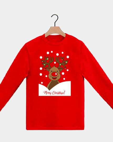 Red Long Sleeve Family Christmas T-Shirt with Reindeer