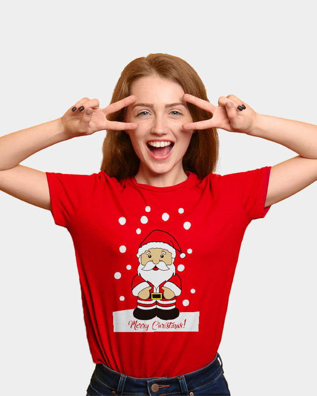 Red Christmas T-Shirt for Family featuring Santa Claus