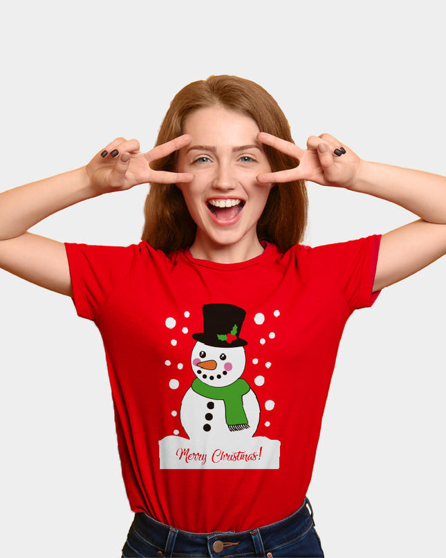 Red Christmas T-Shirt for Men and Women with Snowman
