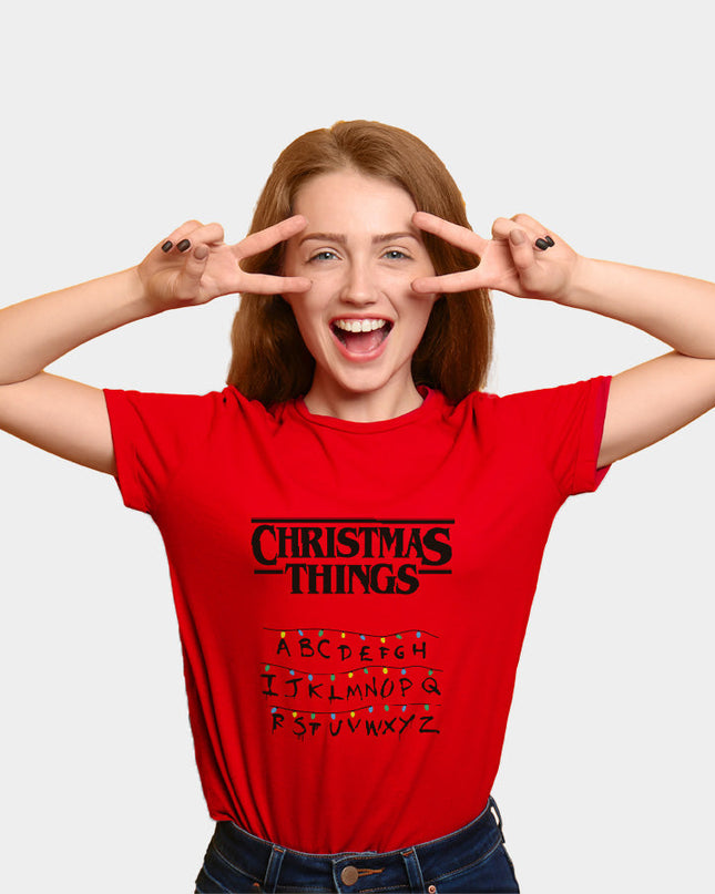 Red Christmas T-Shirt for Men and Women with Christmas Things