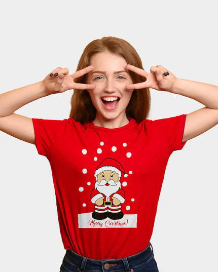 Red Christmas T-Shirt for Men and Women with Santa Claus