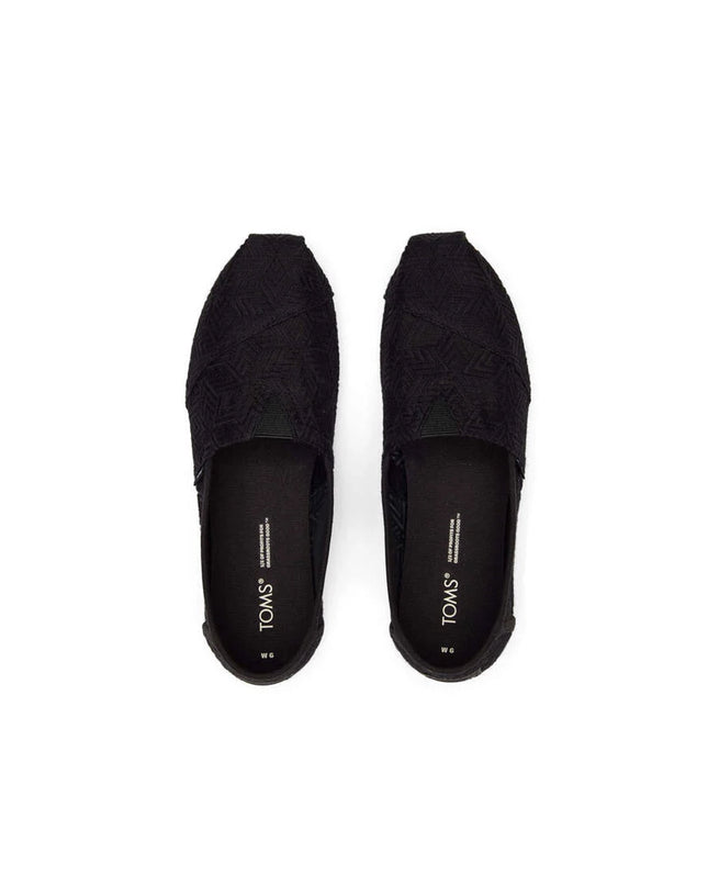 Black Geometric Lace Alpargata Slippers by TOMS