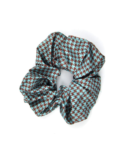 Houndstooth Blue and Brown Scrunchie