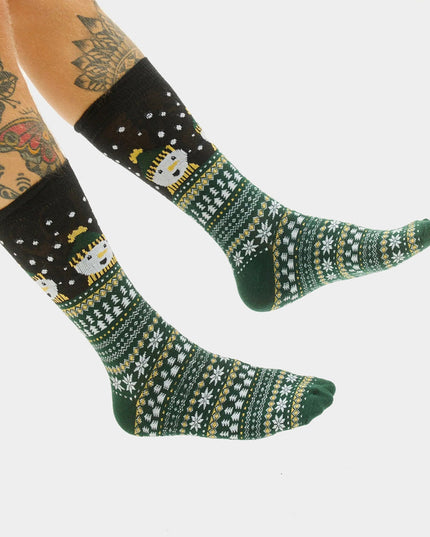 Unisex Green Socks with Snowman