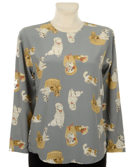 Vintage Dogs Print Blouse