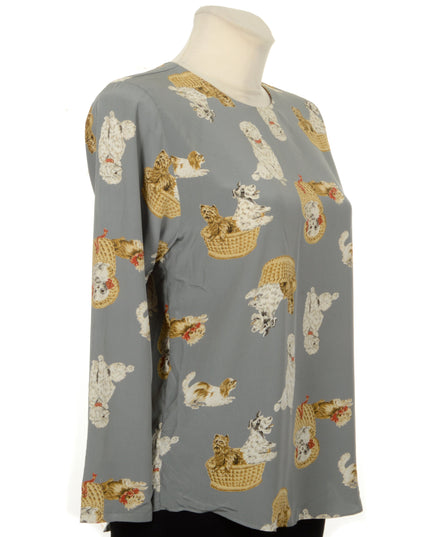 Vintage Dogs Print Blouse