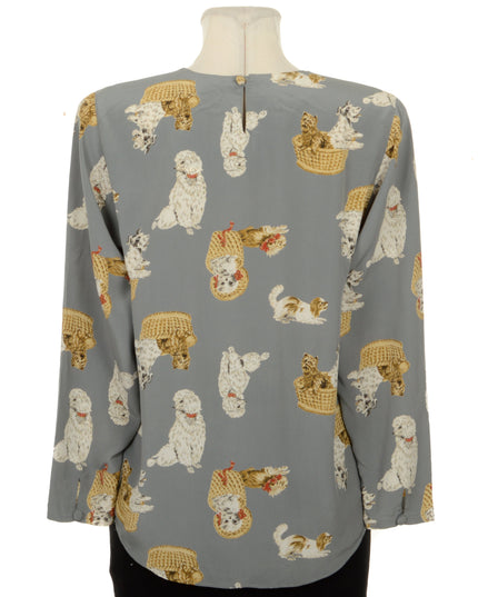Vintage Dogs Print Blouse