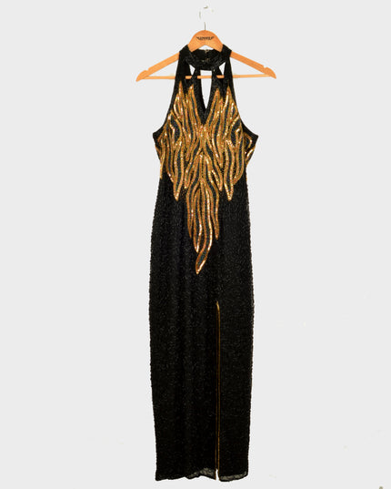 Vintage Maxi Dress - Beaded Black