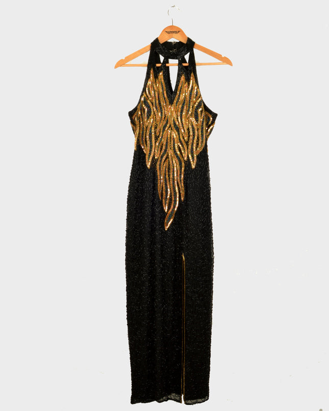 Vintage Maxi Dress - Beaded Black
