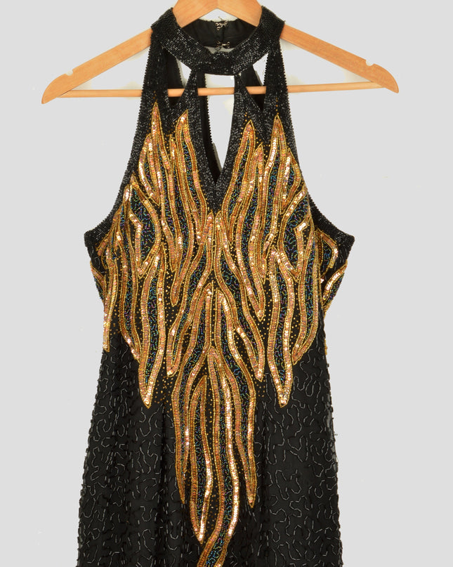 Vintage Maxi Dress - Beaded Black