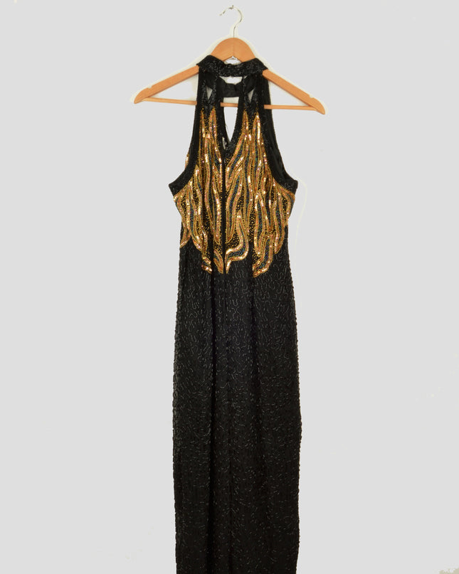 Vintage Maxi Dress - Beaded Black