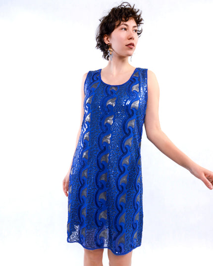 Blue Beaded Vintage Dress