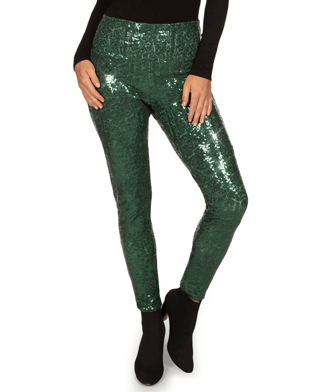 Dark Green Sequin High Waisted Leggings