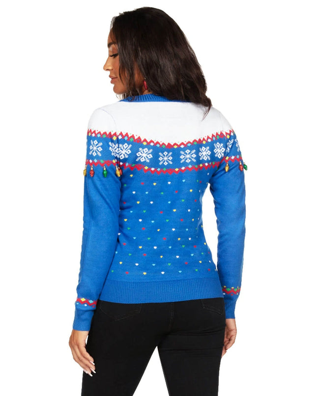 Women's Blue Christmas Lights Cardigan Sweater