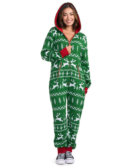 Women's Green Fair Isle Knit Jumpsuit