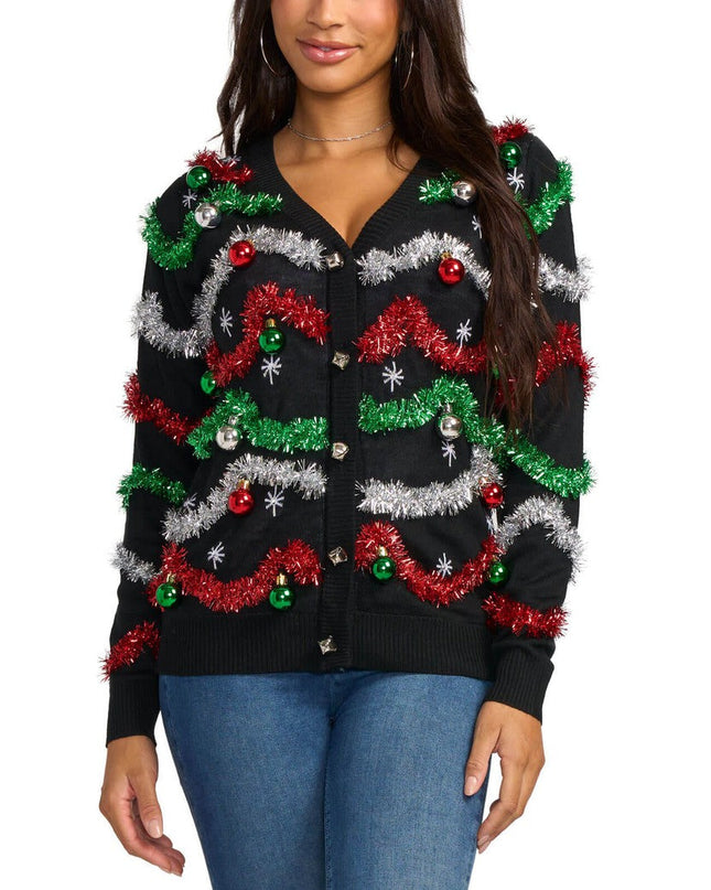 Women's Midnight Garland Light Up Christmas Cardigan Sweater