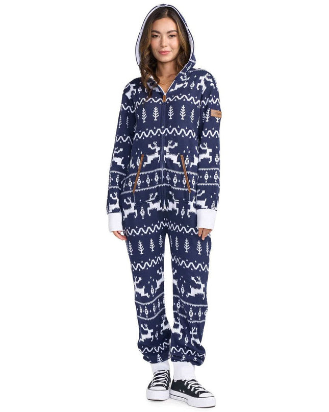Women's Navy Fair Isle Knit Jumpsuit