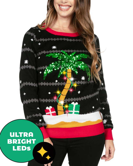 Women’s All Is Palm All Is Bright Light Up Ugly Christmas Sweater