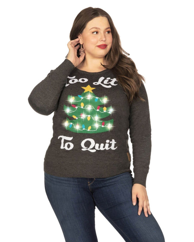 Women's Too Lit Light Up Plus Size Ugly Christmas Sweater