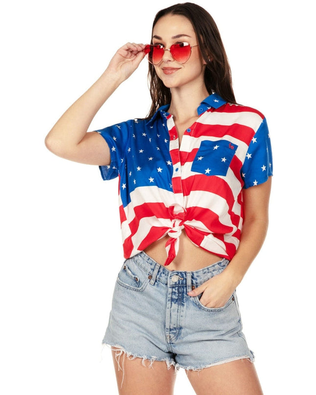 Women's American Flag Button Down Shirt