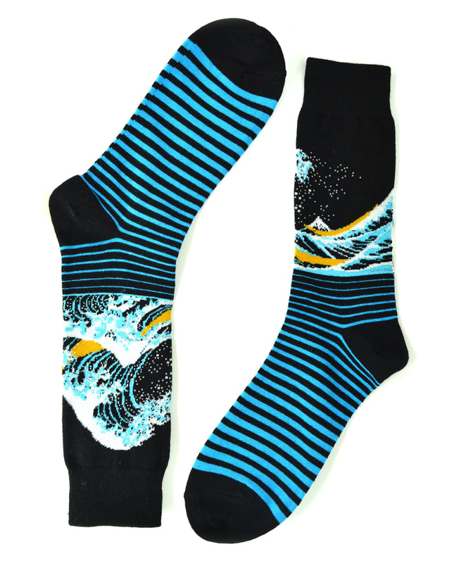 Striped Hokusai Socks - Fun and Artistic