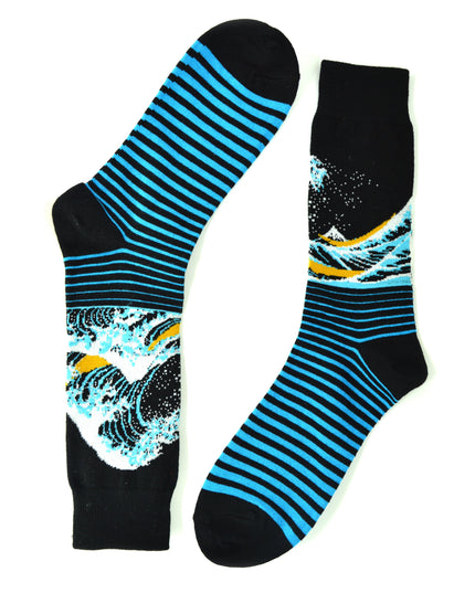 Artistic Striped Hokusai Socks